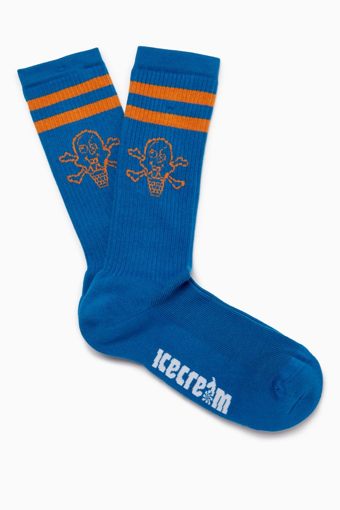 Cone & Bones Sports Socks in Cotton-blend, Blue