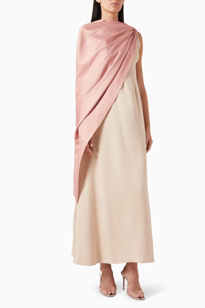 

Scarf Shoulder Maxi Dress in Crepe, Neutral