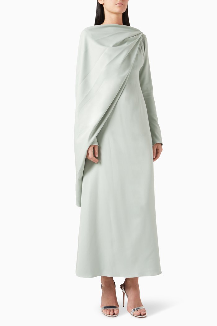 

Scarf-neckline Maxi Dress in Crepe, Green