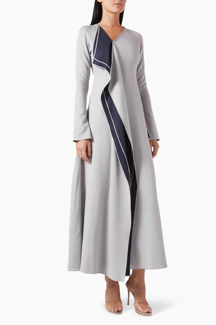 

Ruffled Draped Maxi Dress in Crepe, Blue