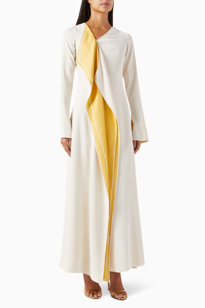 

Ruffled Draped Maxi Dress in Crepe, Neutral