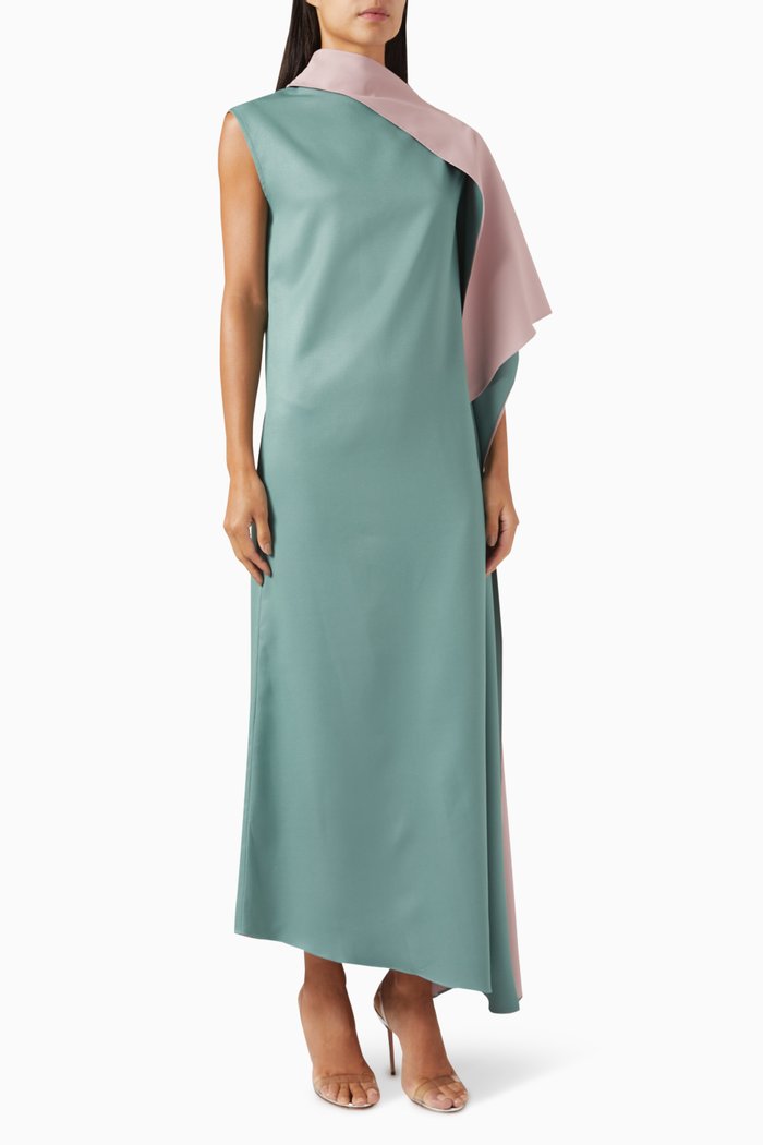 

Asymmetrical Kaftan in Crepe, Green