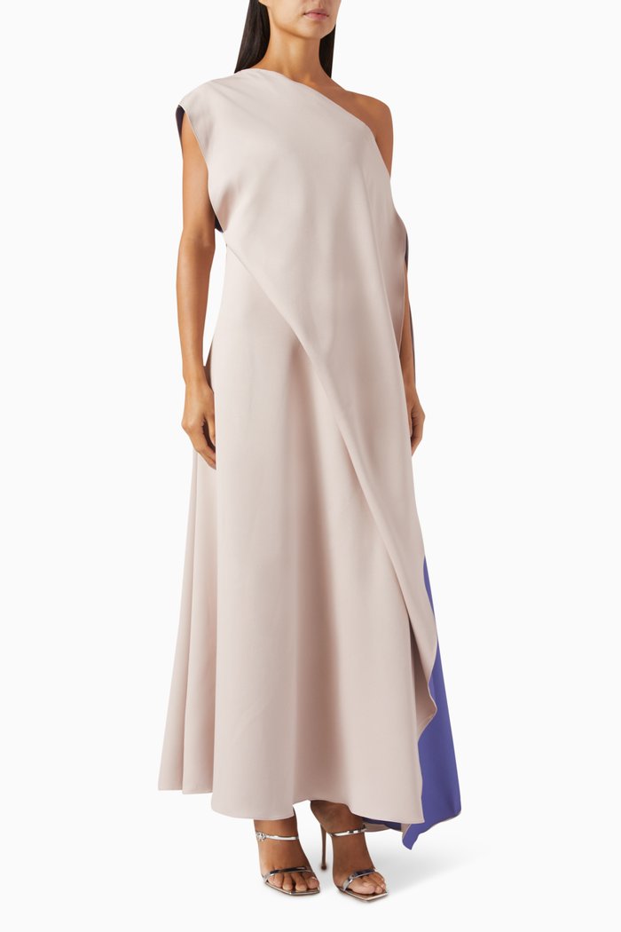 

Minimalist Off-shoulder Maxi Dress in Crepe, Blue