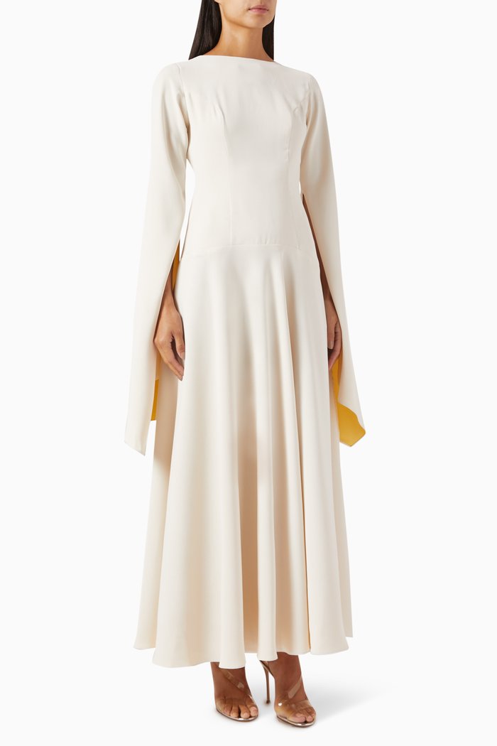 

Elongated-sleeve Maxi Dress in Crepe, Neutral