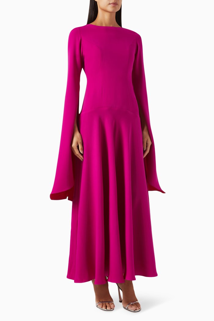 Elongated-sleeve Maxi Dress in Crepe, Purple