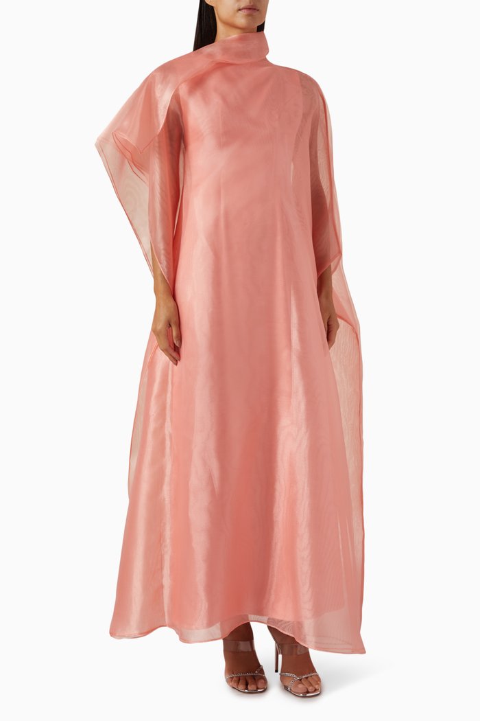 

Draped Cape-style Kaftan & Dress Set In Silky Organza, Pink
