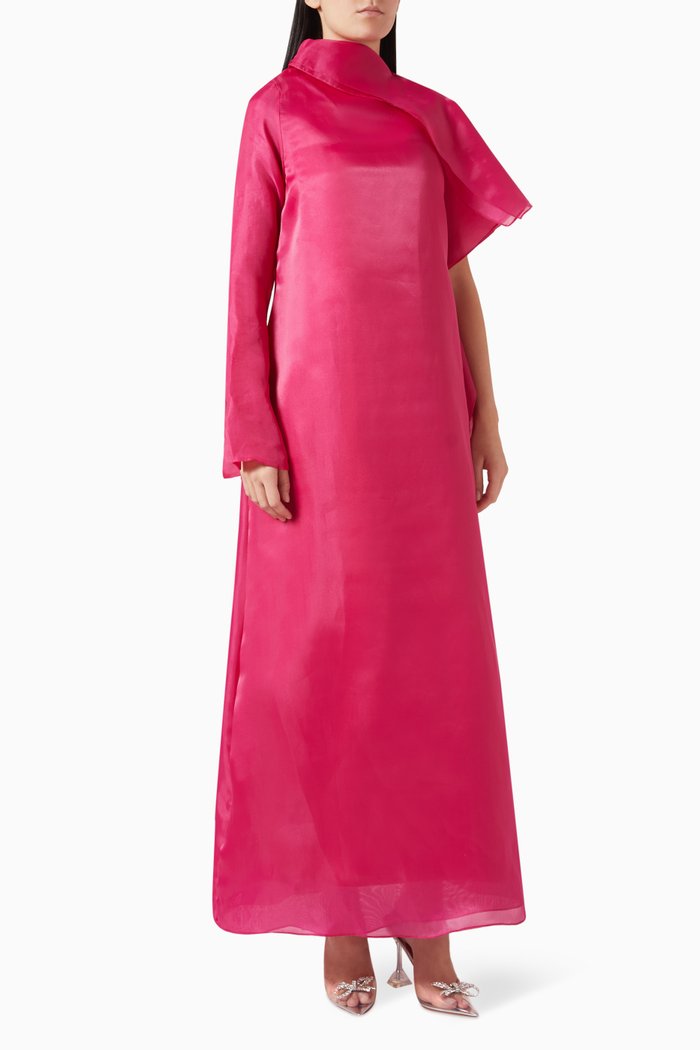 Asymmetrical Kaftan in Organza, Pink