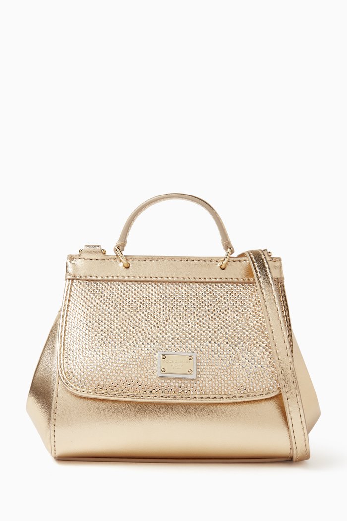 

Mini Sicily Shoulder Bag in Foiled Nappa Leather, Gold