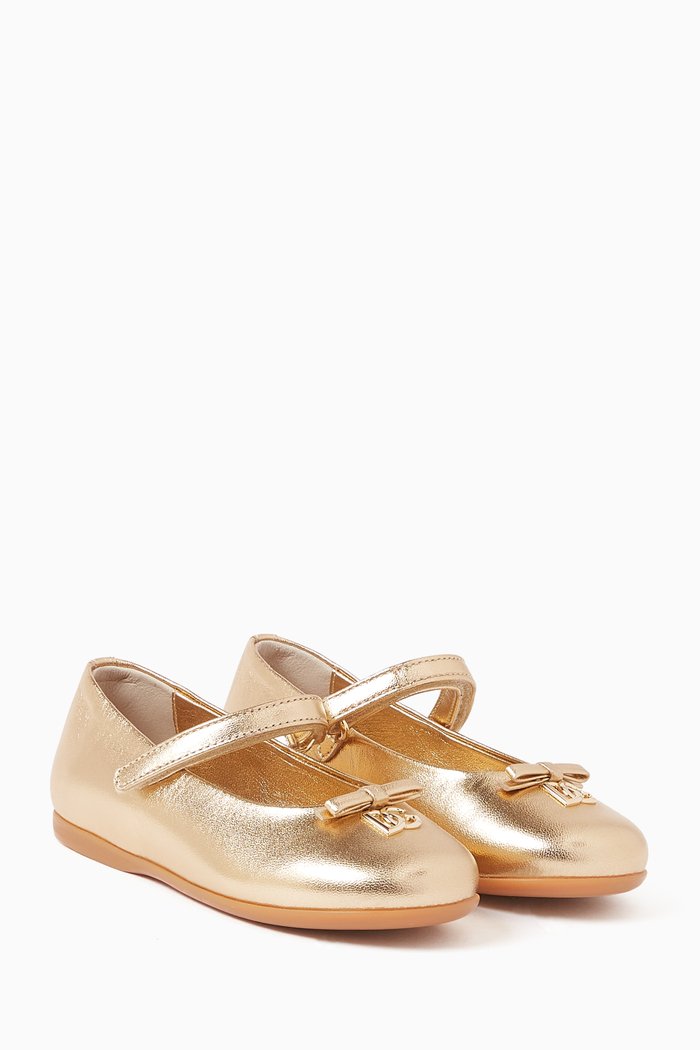 

DG Logo Ballerinas in Metallic Leather, Gold