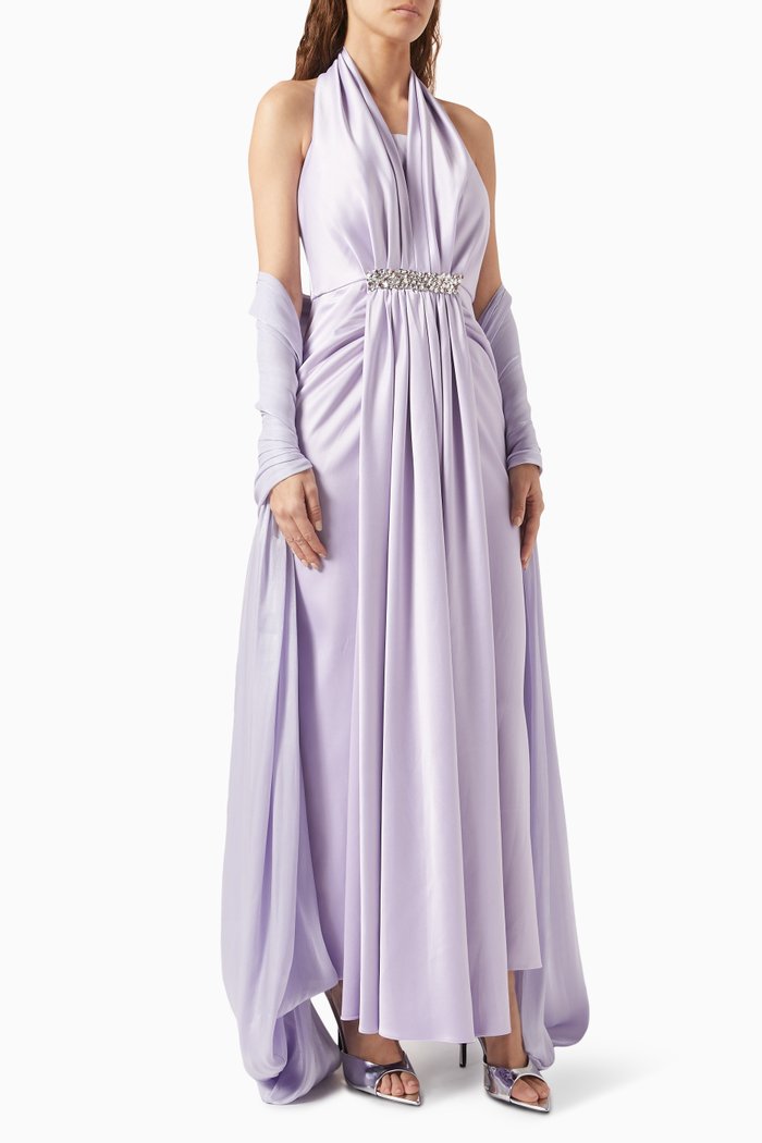 

Mira Gown in Crepe Silk & Light Organza, Purple