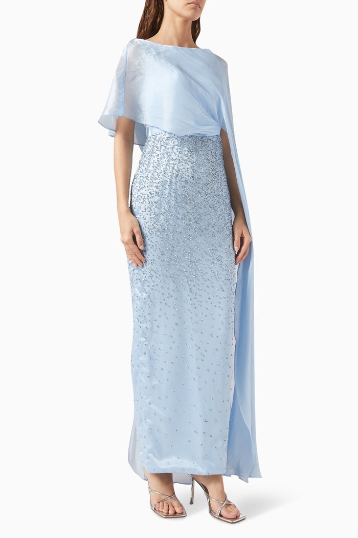 

Bloom Gown in Crepe Satin & Light Organza, Blue