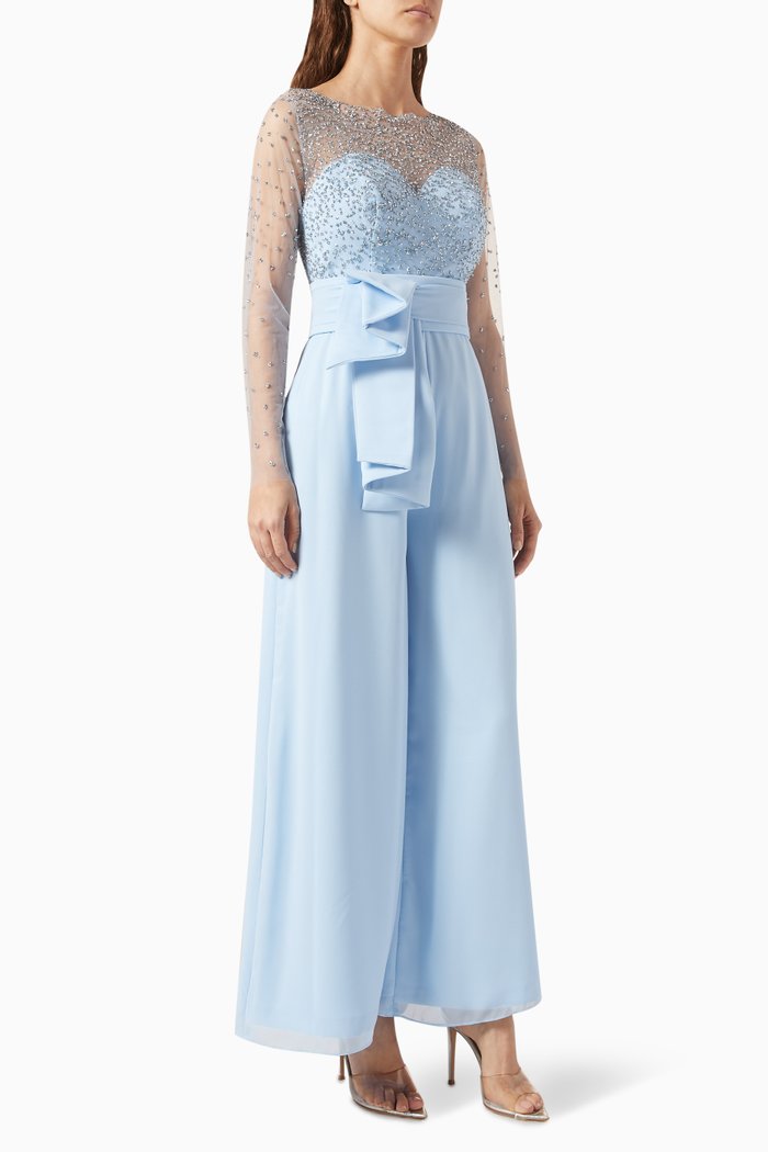 

Thea Jumpsuit in Crepe & Chiffon, Blue