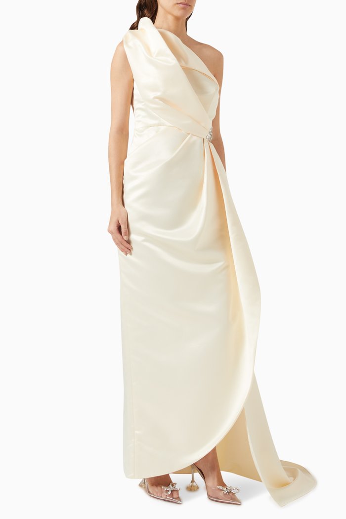 

Nala One-shoulder Gown in Taffeta, Neutral