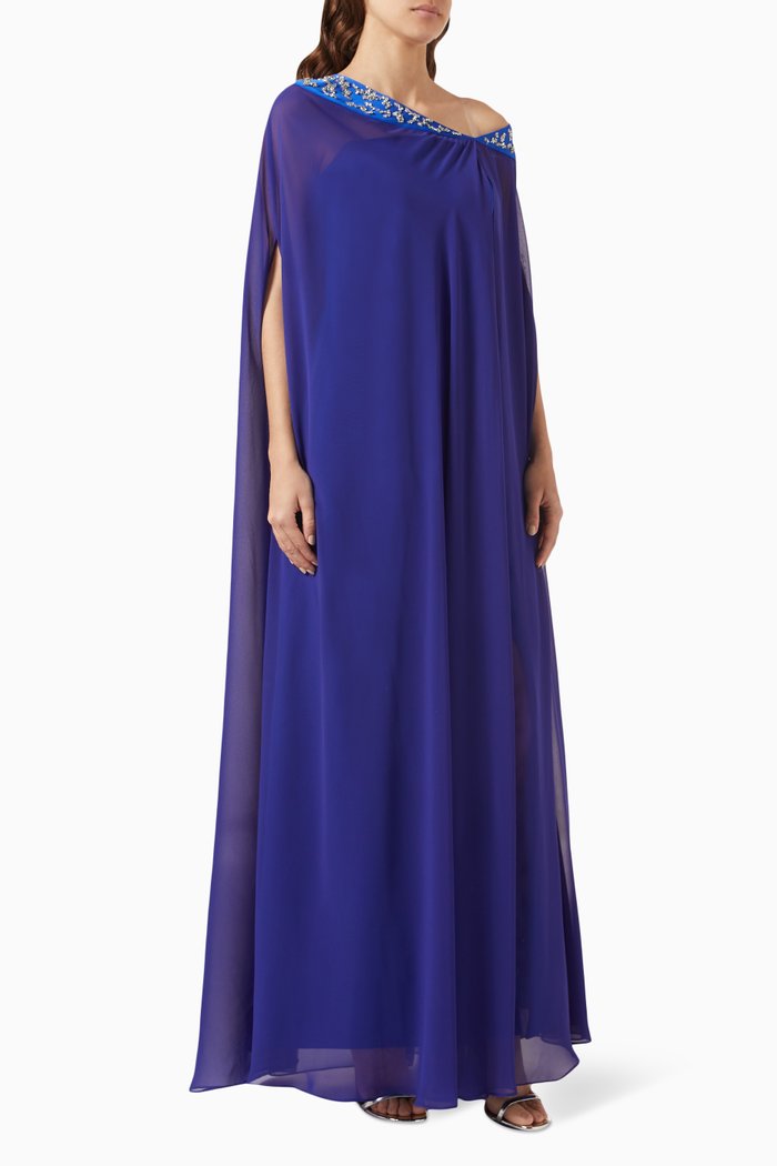 

Calla Maxi Dress in Crepe Satin & Chiffon, Blue