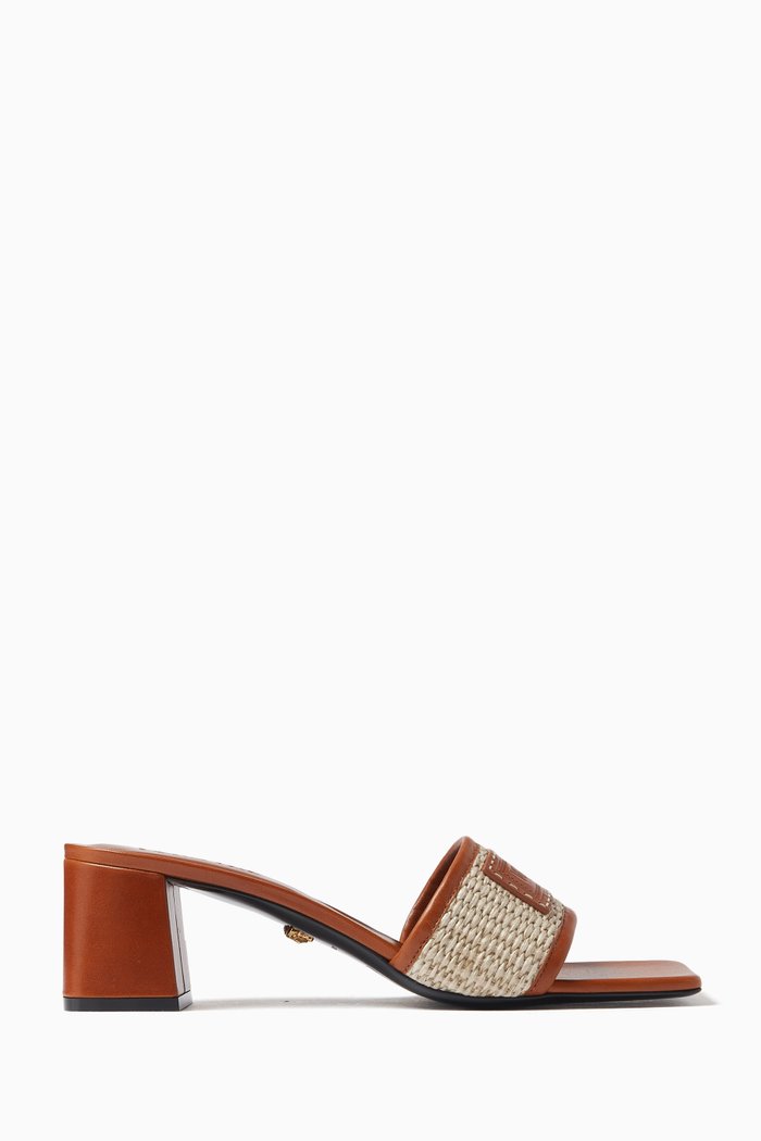 

Theia Barocca 55 Mules in Raffia & Leather, Multicolour