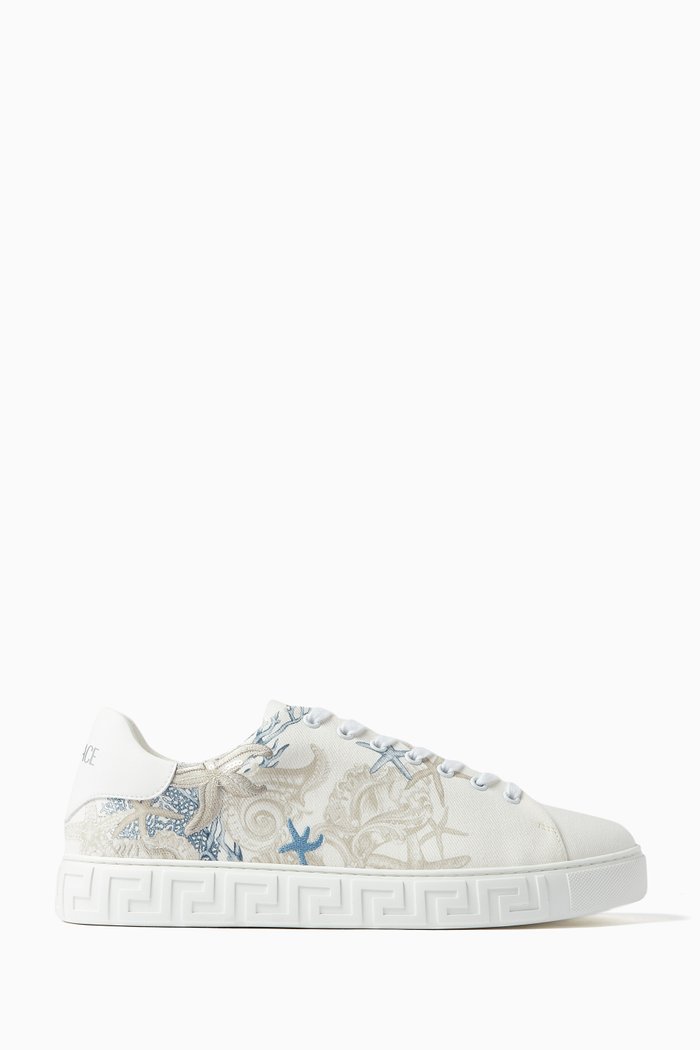 

Greca Sea Print Sneakers in Leather, Multicolour