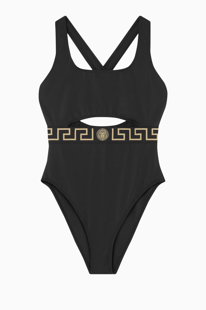 

Greca Border One-piece Swimsuit in Lycra, Black