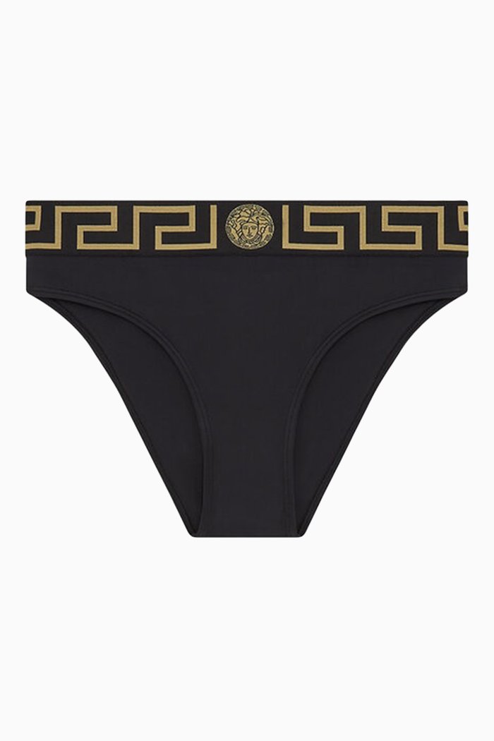 

Greca Border High-waist Bikini Briefs in Lycra, Black
