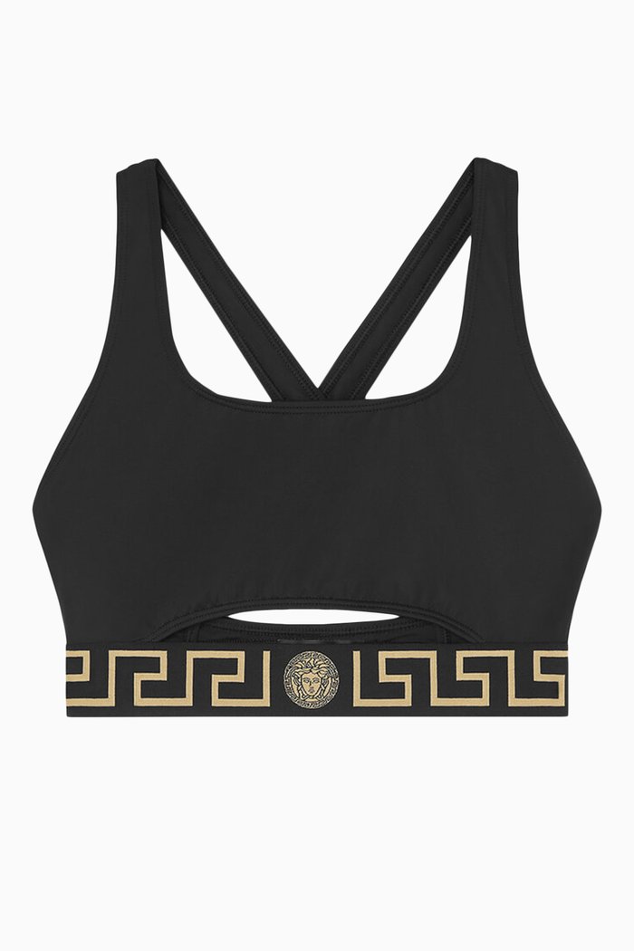 

Greca Border Bikini Top in Lycra, Black