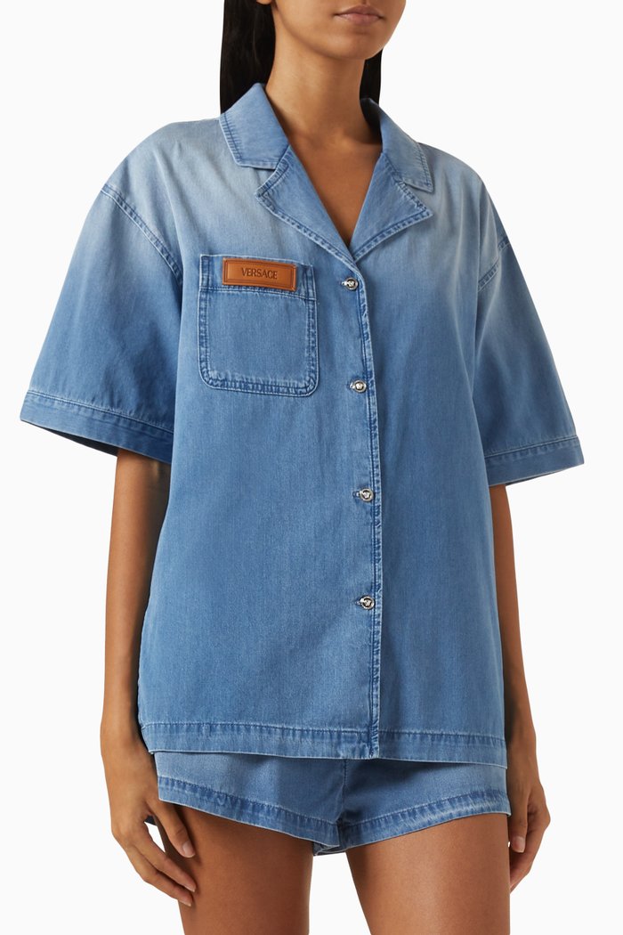 Stonewashed Boxy Shirt in Cotton-denim, Blue