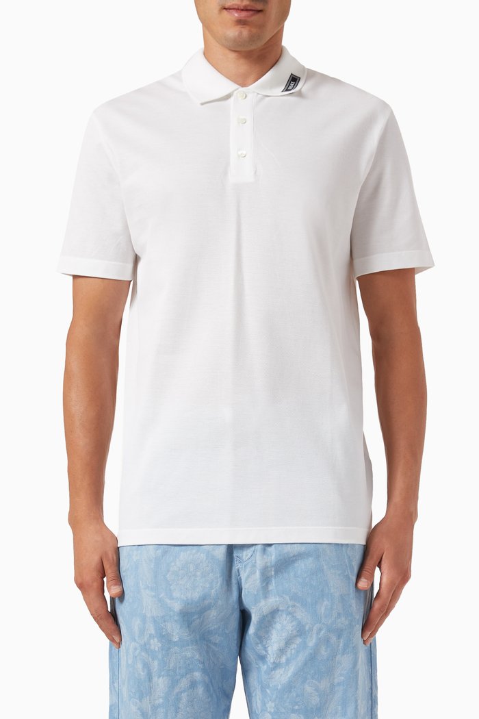 

90s Vintage Logo Polo Shirt in Cotton Piqué, White