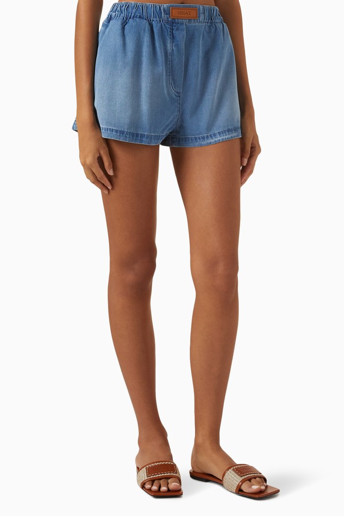

Stonewashed Boxer Shorts in Cotton-denim, Blue