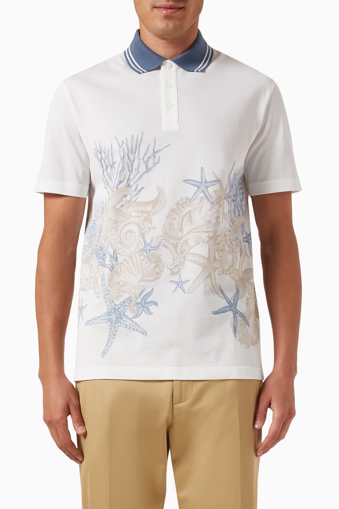 

Barocco Sea Polo Shirt in Cotton Piqué, Multicolour