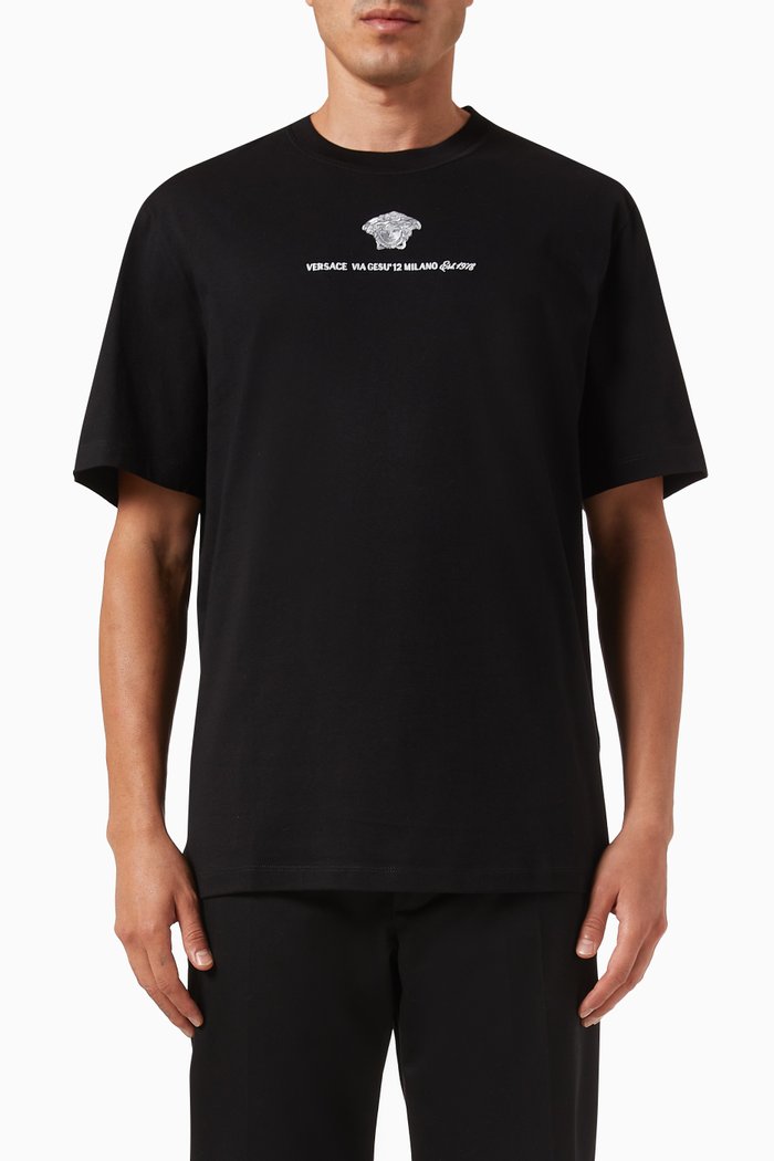 

Medusa & Logo Embroidered T-shirt in Cotton, Black