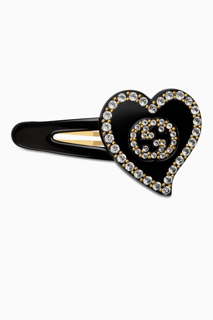 

GG Heart Hair Clip in Resin, Black