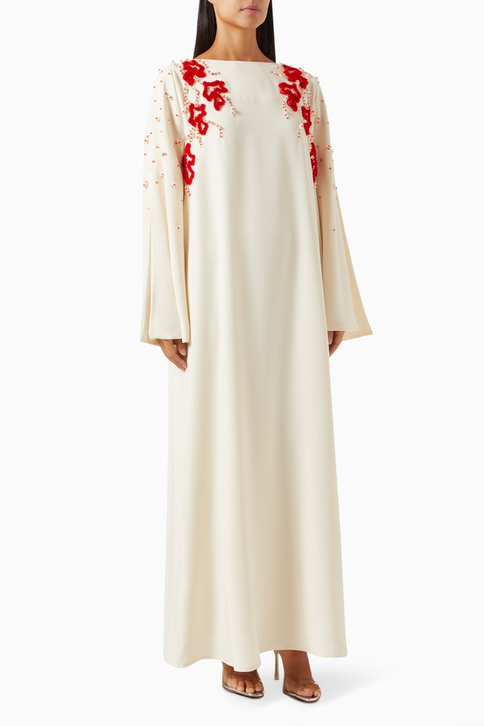 

Bead-embellished Kaftan in Crepe, Neutral