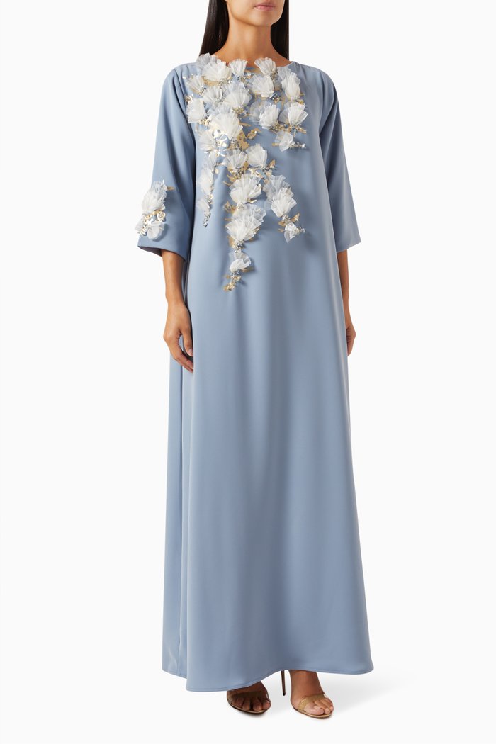 

3D Bead-embellished Kaftan in Crepe, Blue