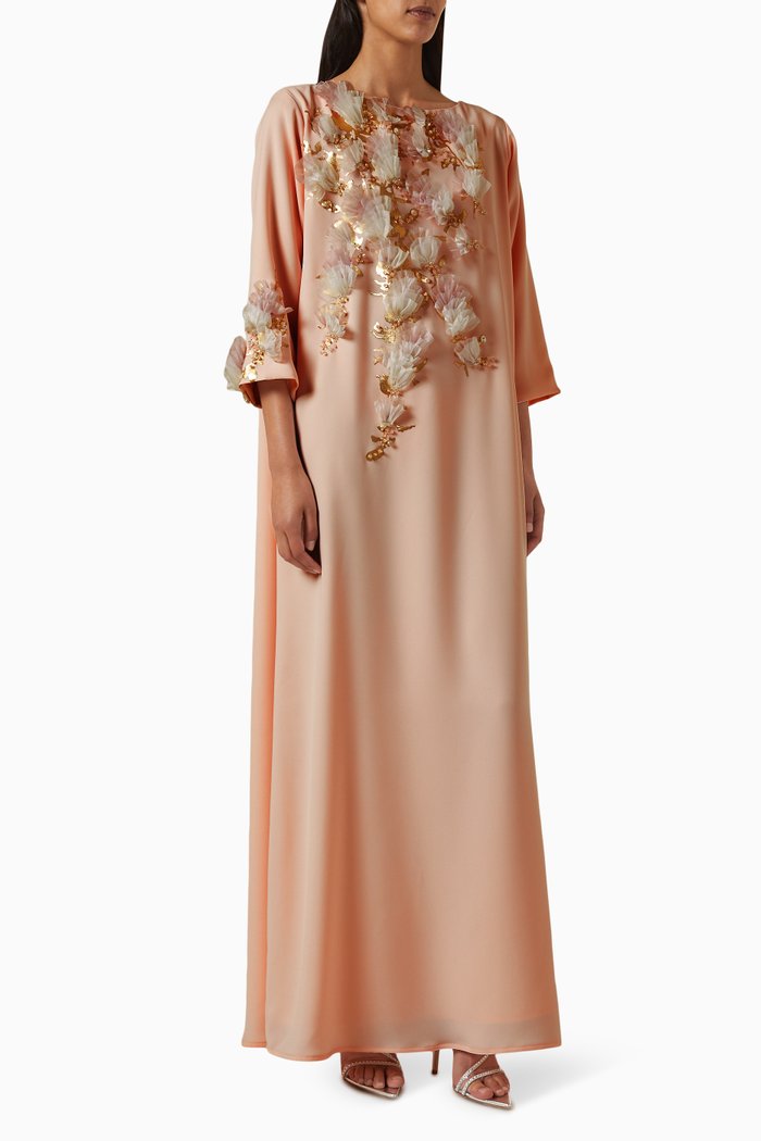 

3D Bead-embellished Kaftan in Crepe, Pink