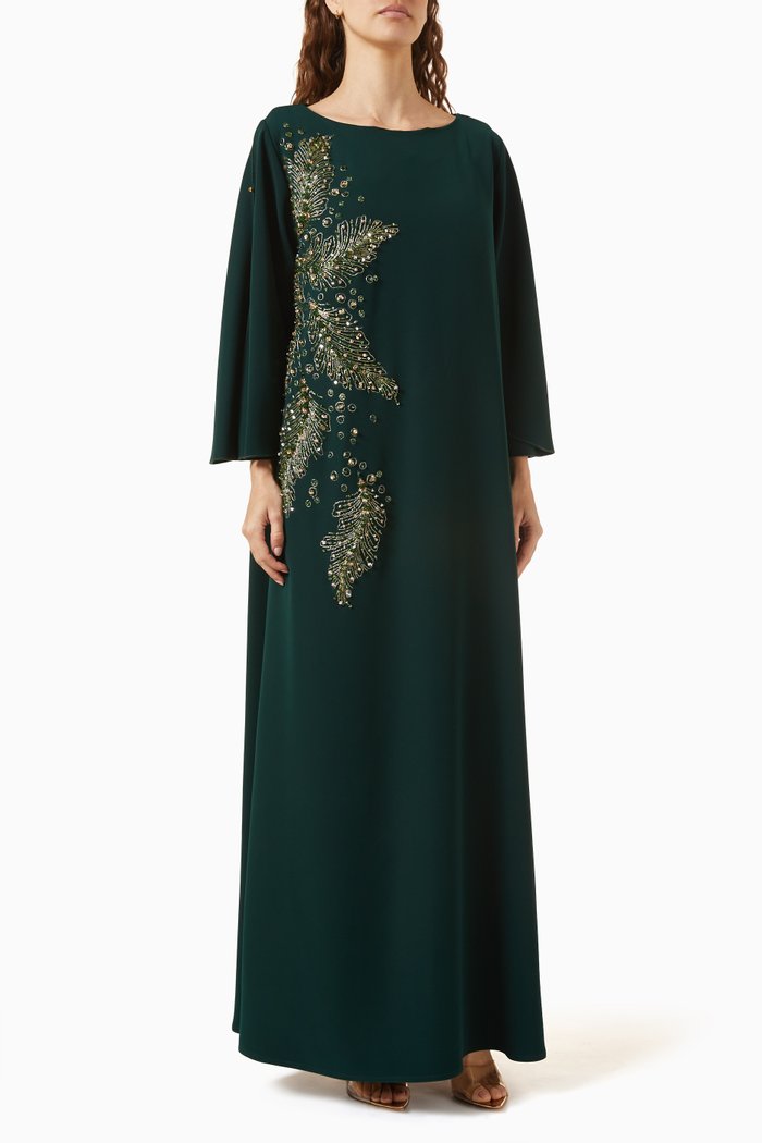 

Embellished Kaftan in Crepe, Green