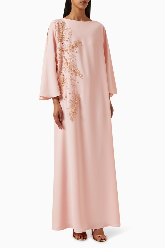 

Embellished Kaftan in Crepe, Pink