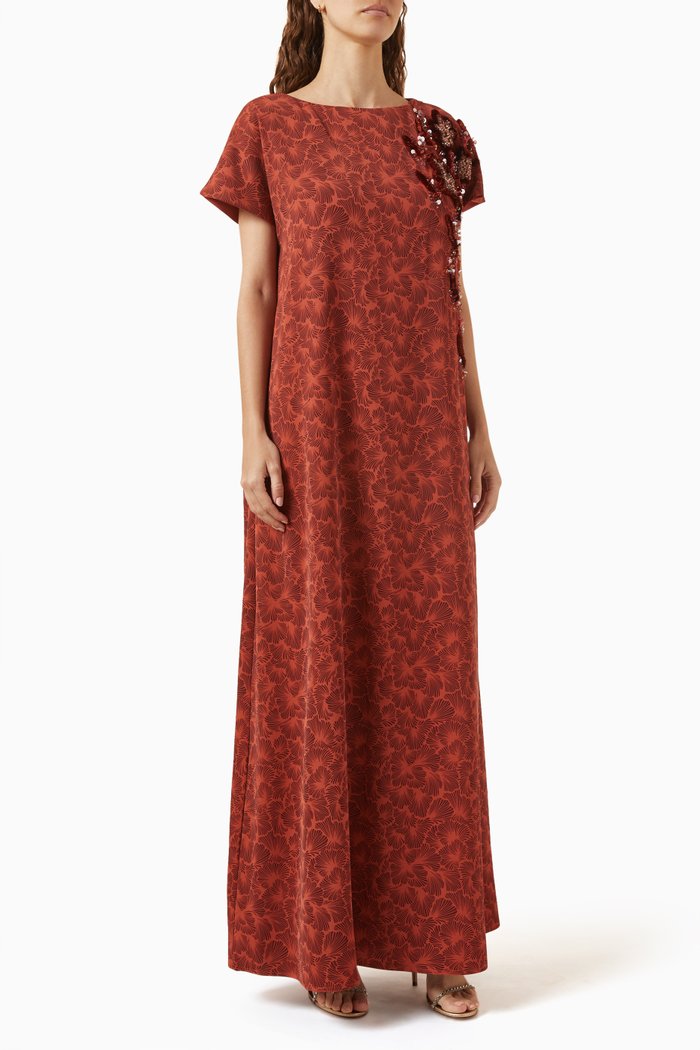 

Embellished Kaftan in Crepe, Orange