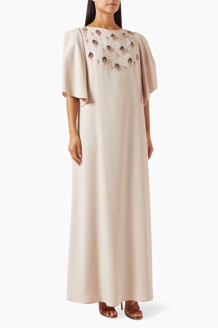 

Bead-embellished Kaftan in Crepe, Neutral