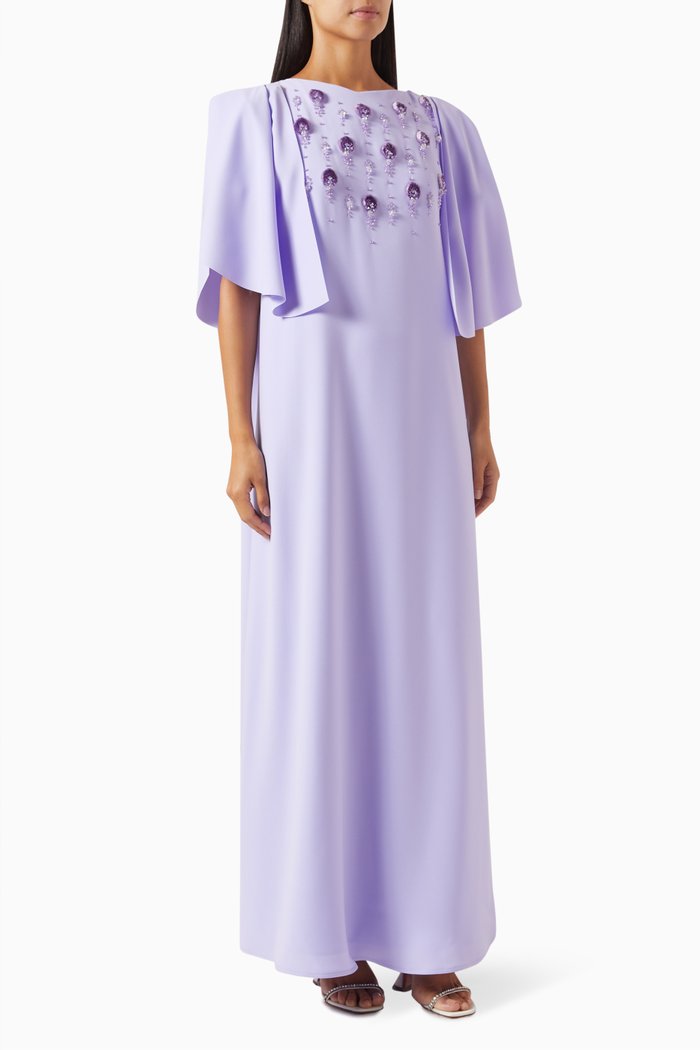 

Bead-embellished Kaftan in Crepe, Purple