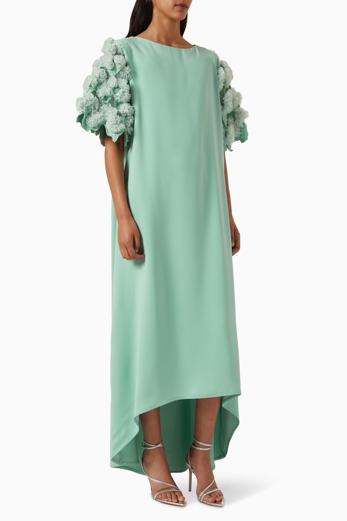 

Asymmetrical Floral-sleeve Kaftan, Green