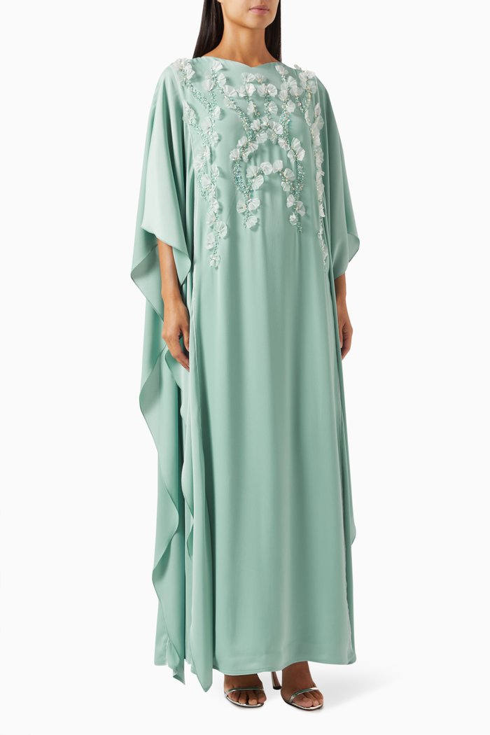 

3D Floral Bead-embellished Kaftan, Green