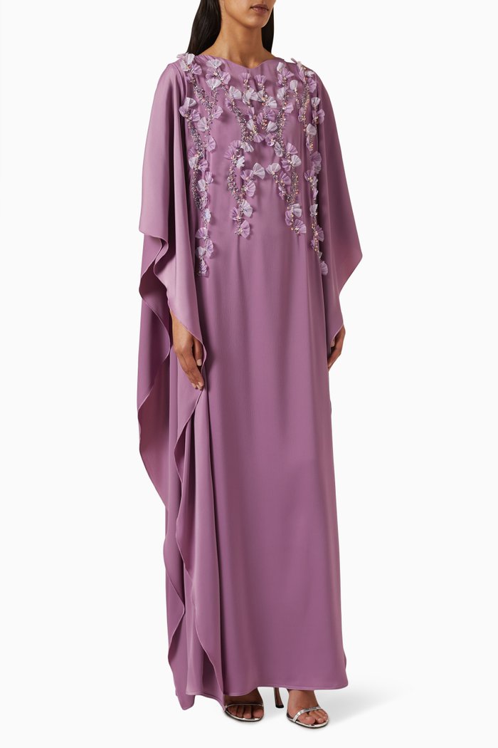 

3D Floral Bead-embellished Kaftan, Purple