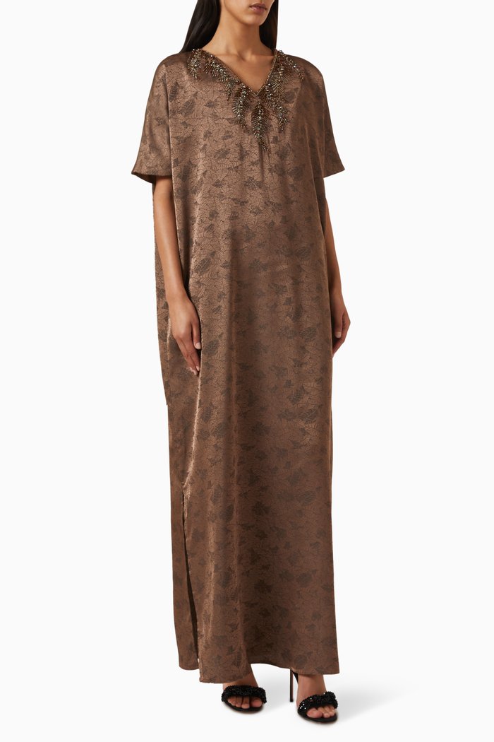 

Bead-embellished Slit Kaftan, Neutral