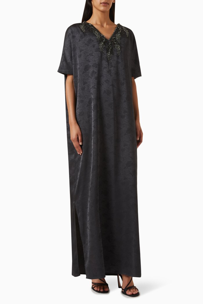 

Bead-embellished Slit Kaftan, Grey