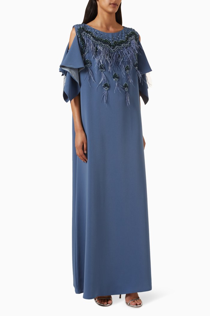 

Feather-trim Kaftan, Blue