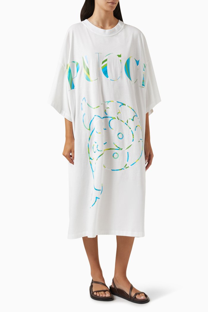 

Logo-print Oversized Midi Dress in Cotton, White