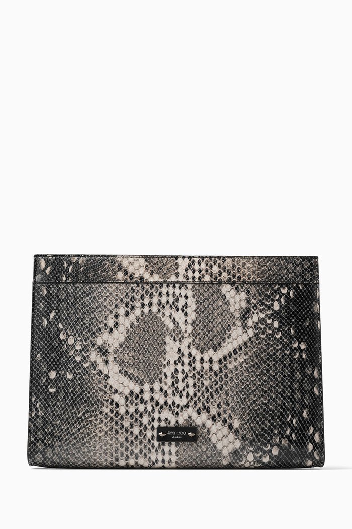 

Nelis Pouch in Snake-print Leather, Black