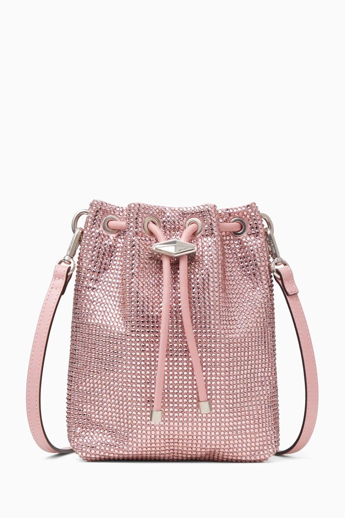 

Mini Cinch Crystal-embellished Bucket Bag in Satin, Pink