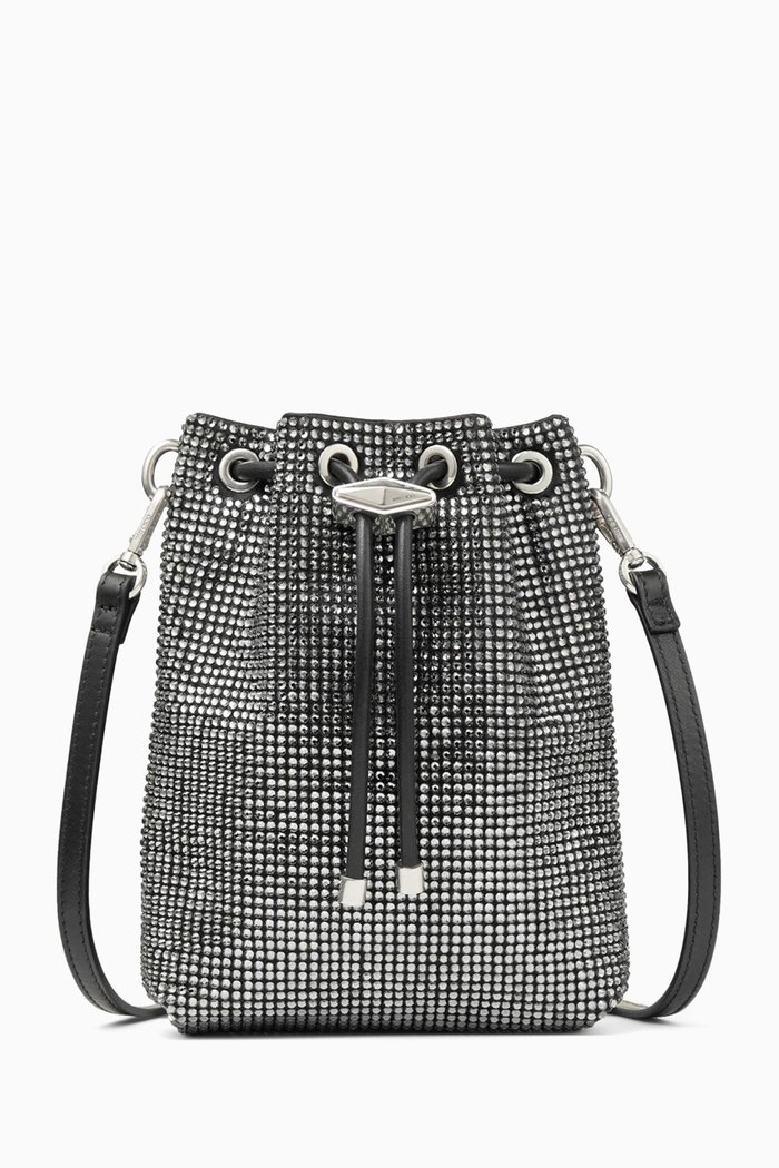 

Mini Cinch Crystal-embellished Bucket Bag in Satin, Black
