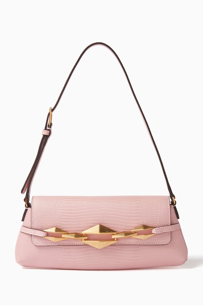 

Diamond East-West Shoulder Bag in Lizard-print Leather, Pink