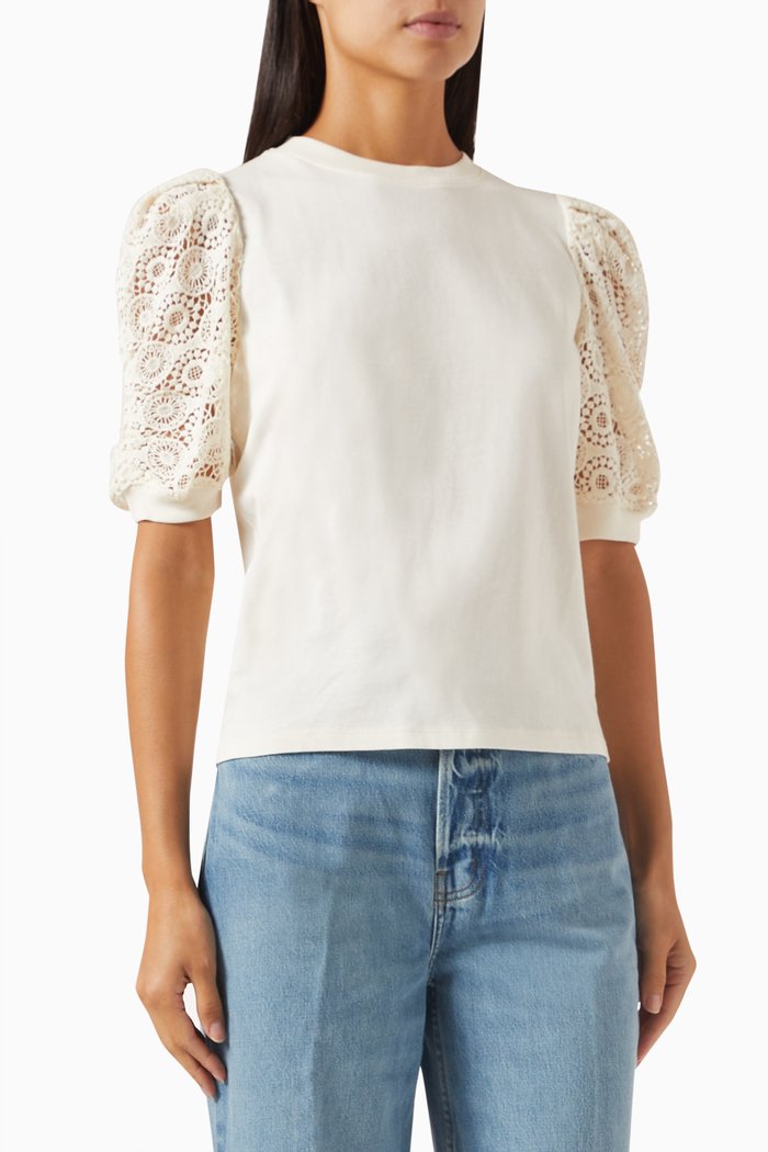 

Lace-sleeve Frankie Top in Organic Cotton, Neutral