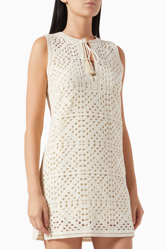 

Crochet Tassel Popover Mini Dress in Cotton-knit, Neutral
